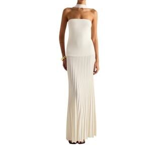 Commense Halterneck Pleated Maxi Dress White Knit NWT Size M - Euro Summer